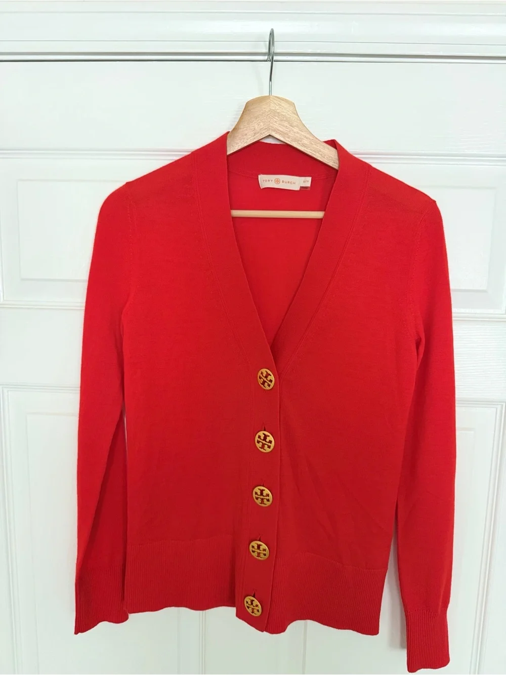 Tory Burch Red V-Neck Button Cardigan Sweater, XS/TP